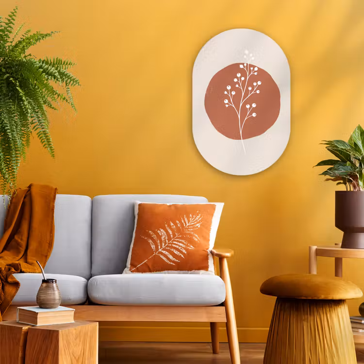 Plant - Tak - Abstract - Modern - Wit Wandcirkel Ovaal Forex klein -sfeer4