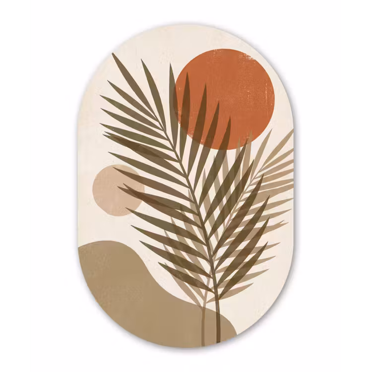 Planten - Bladeren - Abstract - Modern - Beige Wandcirkel Ovaal Forex klein -3d