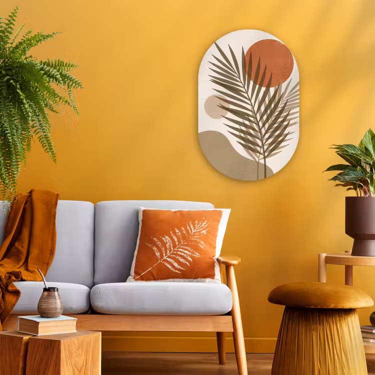 Planten - Bladeren - Abstract - Modern - Beige Wandcirkel Ovaal Forex klein -sfeer4