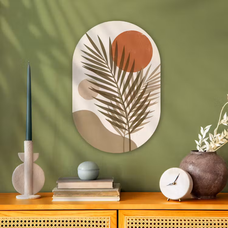 Planten - Bladeren - Abstract - Modern - Beige Wandcirkel Ovaal Forex klein -sfeer2