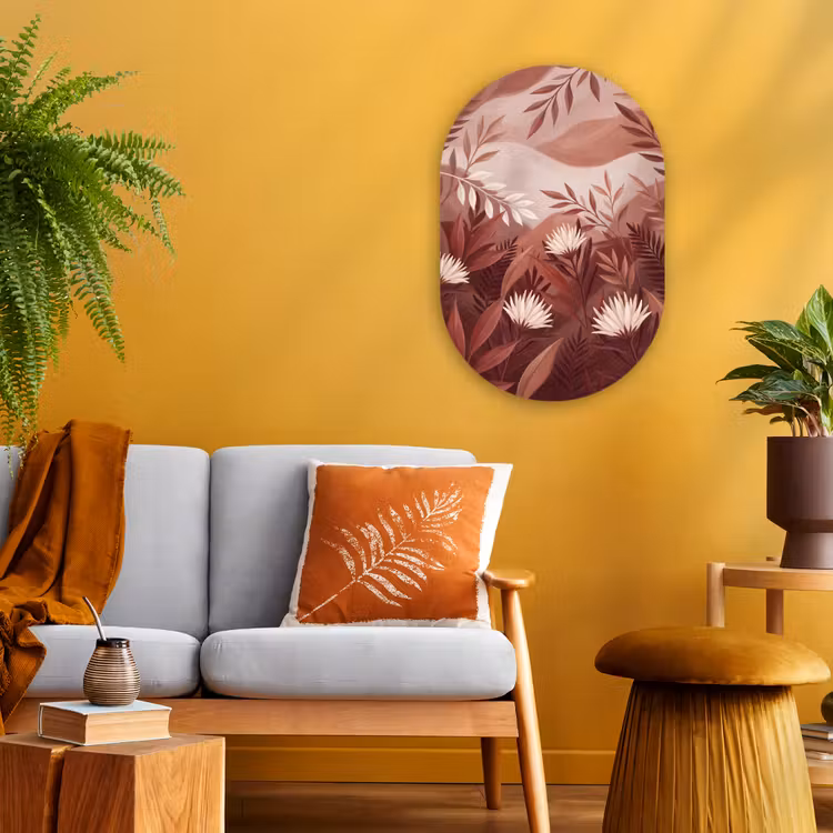 Planten - Bladeren - Botanisch - Modern - Bruin Wandcirkel Ovaal Forex klein -sfeer4