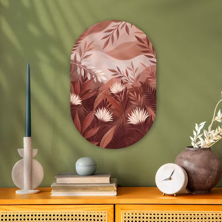Planten - Bladeren - Botanisch - Modern - Bruin Wandcirkel Ovaal Forex klein -sfeer2