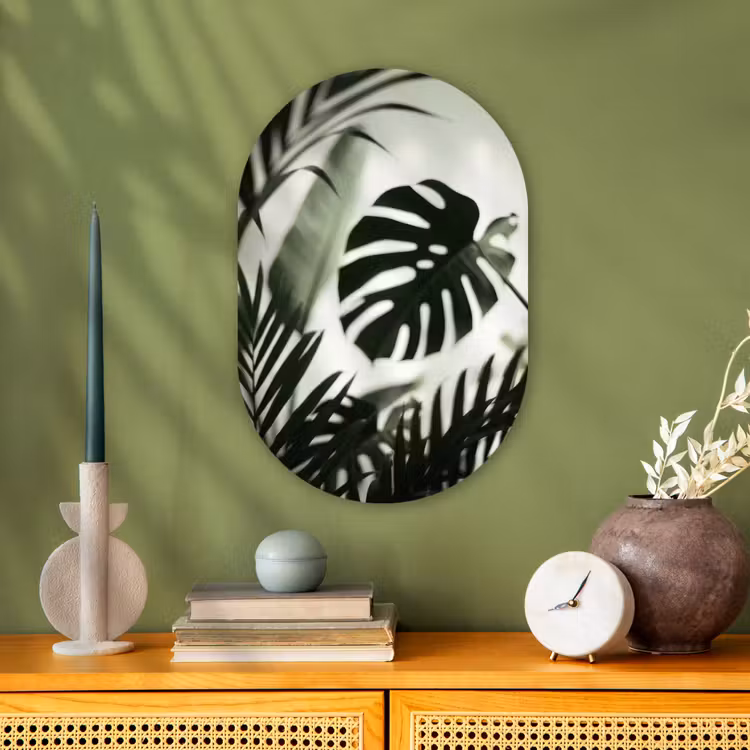 Planten - Bladeren - Natuur - Minimalistisch - Groen Wandcirkel Ovaal Forex klein -sfeer2