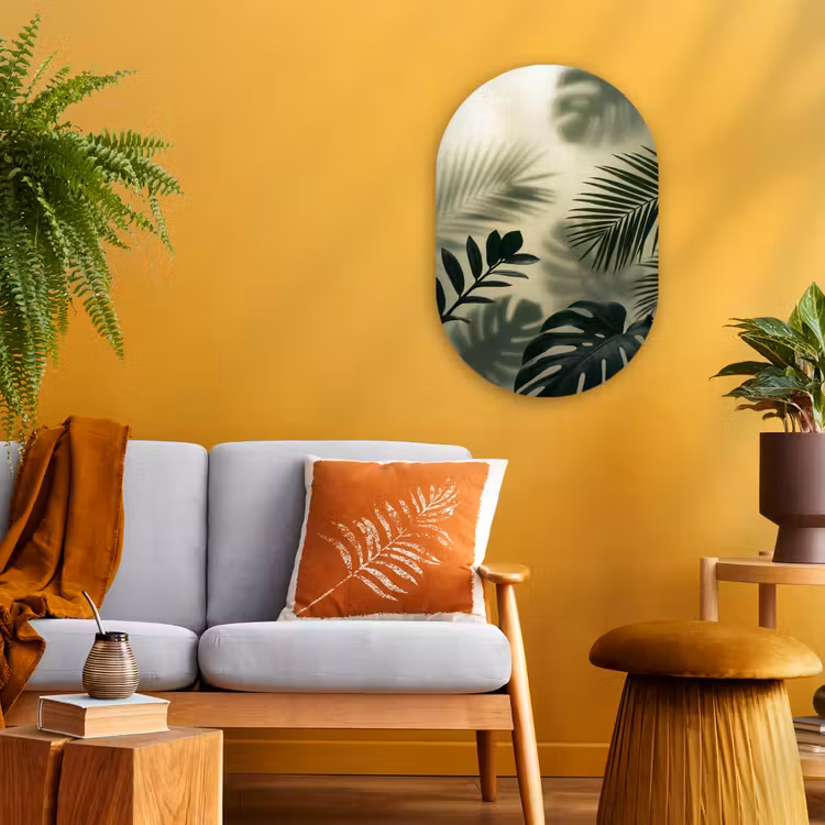 Planten - Bladeren - Schaduwen - Groen - Modern Wandcirkel Ovaal Forex klein -sfeer4