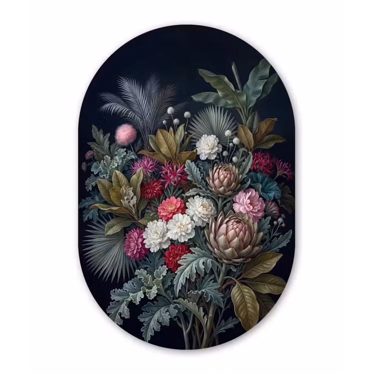 Planten - Tropisch - Botanisch - Donker - Groen Wandcirkel Ovaal Forex klein -3d