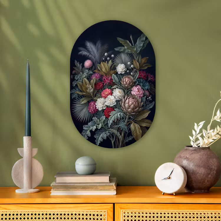 Planten - Tropisch - Botanisch - Donker - Groen Wandcirkel Ovaal Forex klein -sfeer2