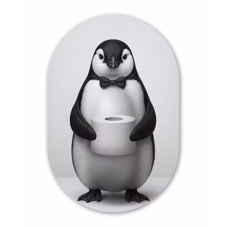 Pinguïn - WC rol - Wit Wandcirkel Ovaal Forex klein -3d