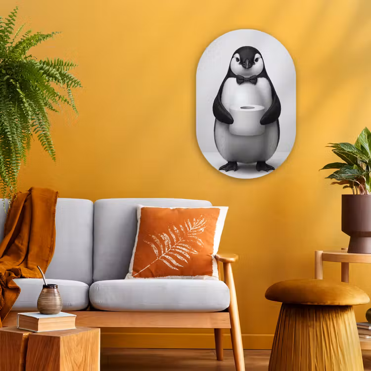 Pinguïn - WC rol - Wit Wandcirkel Ovaal Forex klein -sfeer4