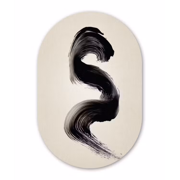 Penseelstreek - Zwart - Minimalistisch Wandcirkel Ovaal Forex klein -3d
