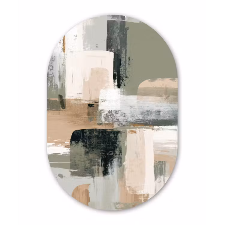 Penseelstreken - Abstract - Aardetinten Wandcirkel Ovaal Forex klein -3d