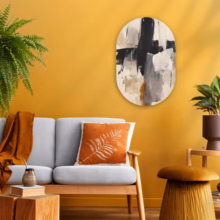 Penseelstreken - Ruw - Abstract - Beige Wandcirkel Ovaal Forex klein -sfeer4