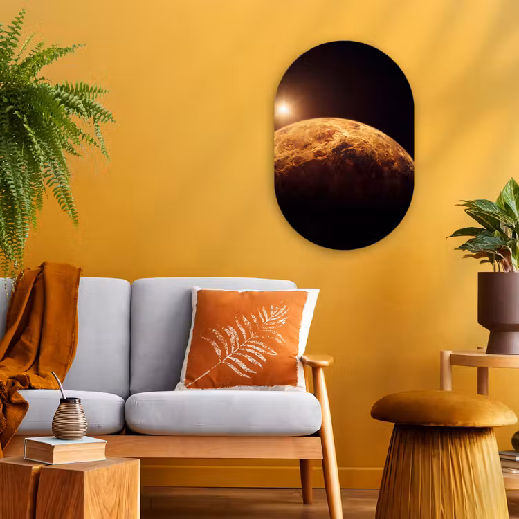 Forexbild Oval - Planet – Weltraum – Orange - Planeet - Ruimte - Oranje Wandcirkel Ovaal Forex klein