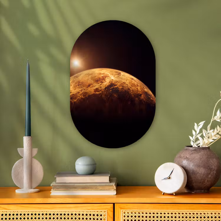Forexbild Oval - Planet – Weltraum – Orange - Planeet - Ruimte - Oranje Wandcirkel Ovaal Forex klein