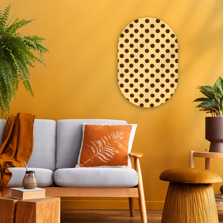 Polka Dot - Stippen - Retro - Geel - Bruin Wandcirkel Ovaal Forex klein 630 -sfeer4
