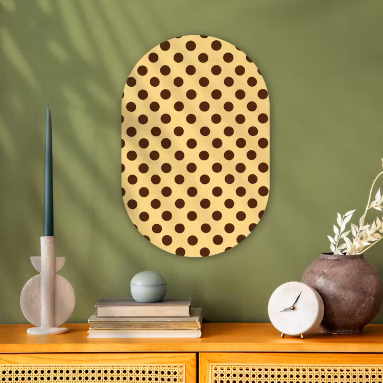 Polka Dot - Stippen - Retro - Geel - Bruin Wandcirkel Ovaal Forex klein 630 -sfeer2