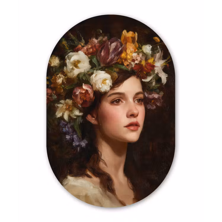 Portret - Vrouw - Bloemen Wandcirkel Ovaal Forex klein -3d