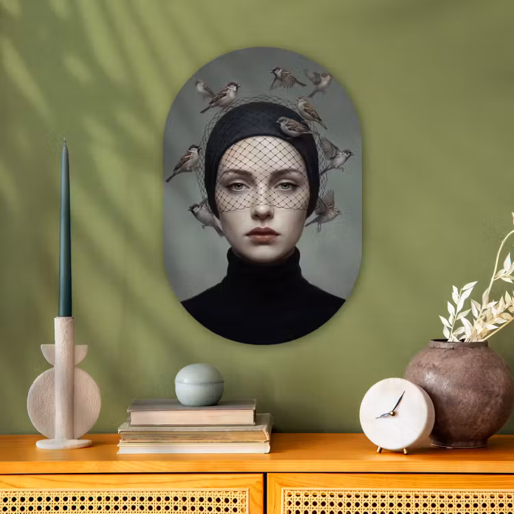 Portret - Vogels - Zwart Wandcirkel Ovaal Forex klein -sfeer2