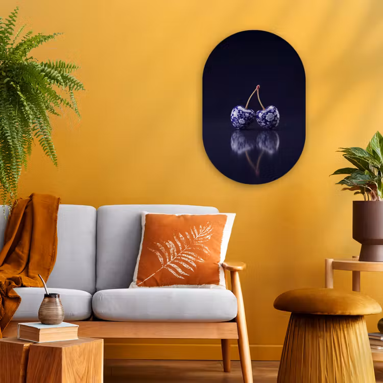Porselein- Kersen - Delfts - Blauw Wandcirkel Ovaal Forex klein -sfeer4