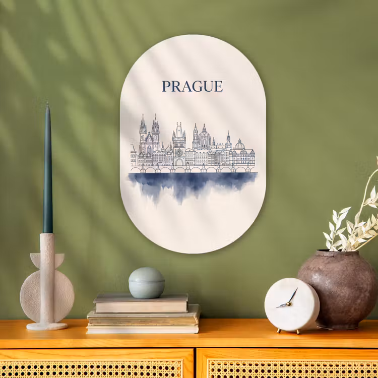 Praag - Skyline - Architectuur - Blauw Wandcirkel Ovaal Forex klein -sfeer2