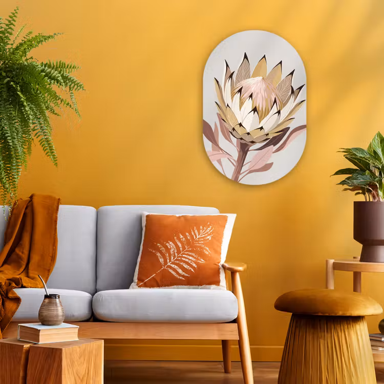 Protea - Bloem - Botanisch - Beige Wandcirkel Ovaal Forex klein -sfeer4