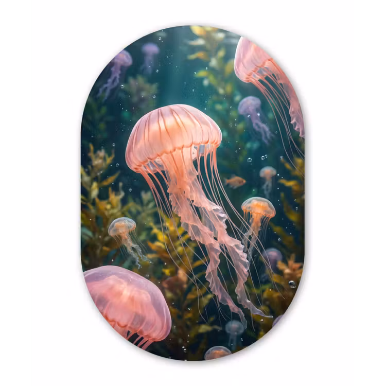Kwal - Roze - Onderwater - Zeeleven - Dieren Wandcirkel Ovaal Forex klein -3d