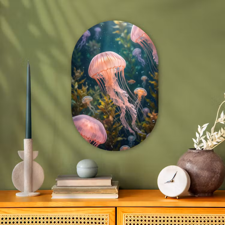 Kwal - Roze - Onderwater - Zeeleven - Dieren Wandcirkel Ovaal Forex klein -sfeer2