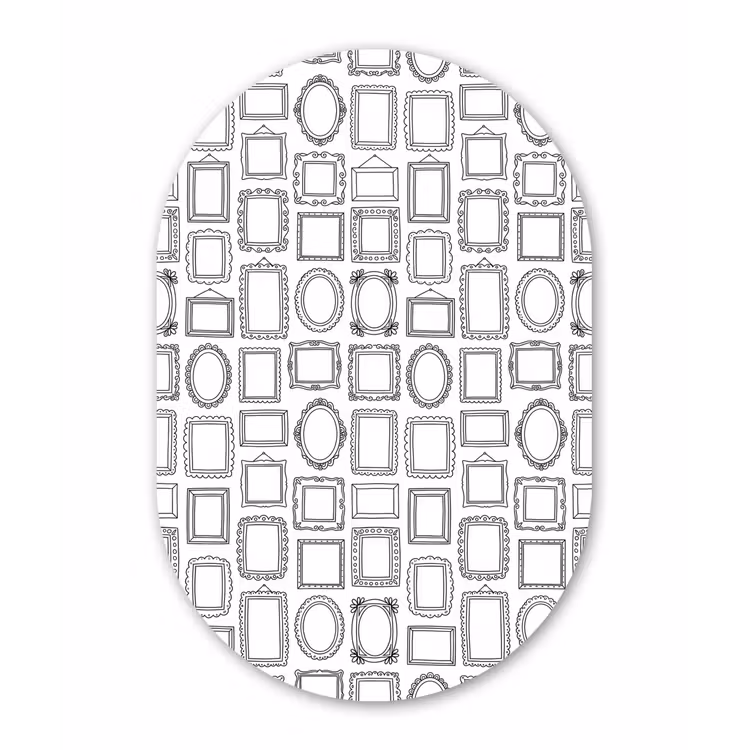 Lijsten - Patroon - Decoratie - Schets - Zwart-wit Wandcirkel Ovaal Forex klein -3d