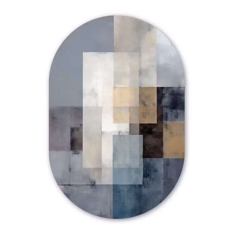 Rechthoeken - Abstract - Blauw Wandcirkel Ovaal Forex klein -3d