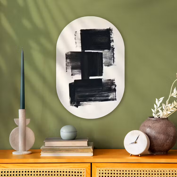 Rechthoeken - Penseelstreken - Abstract - Zwart Wandcirkel Ovaal Forex klein -sfeer2