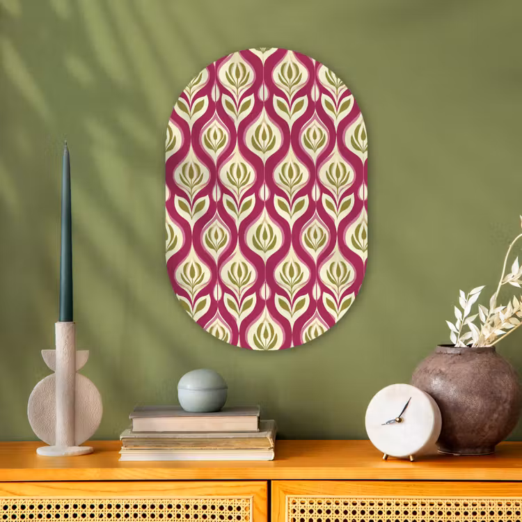 Retro - Floraal - Paars Wandcirkel Ovaal Forex klein 630 -sfeer2