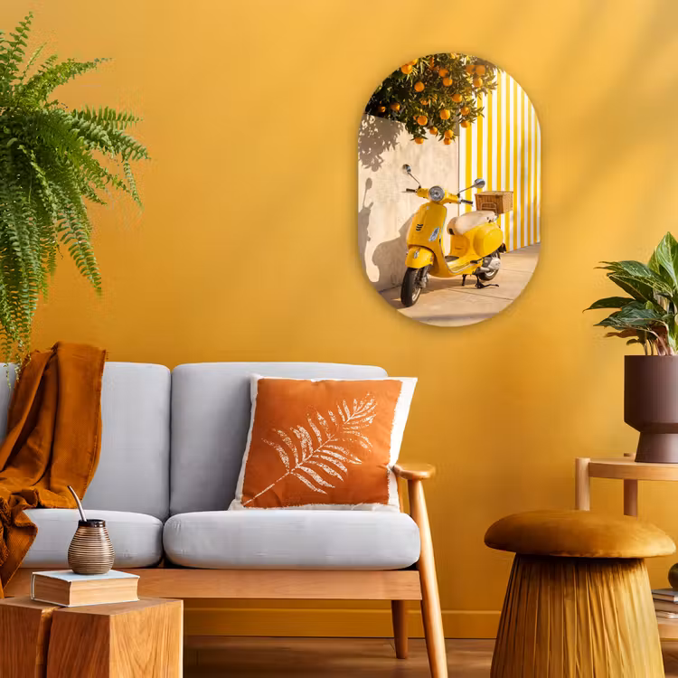 Scooter - Natuur - Zomer - Geel - Mediterraan Wandcirkel Ovaal Forex klein -sfeer4