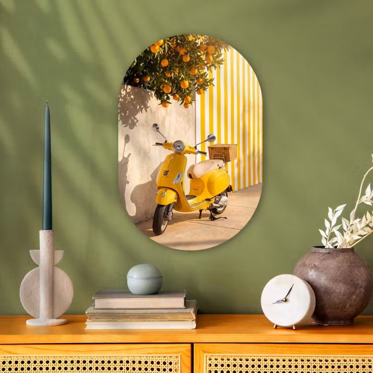 Scooter - Natuur - Zomer - Geel - Mediterraan Wandcirkel Ovaal Forex klein -sfeer2
