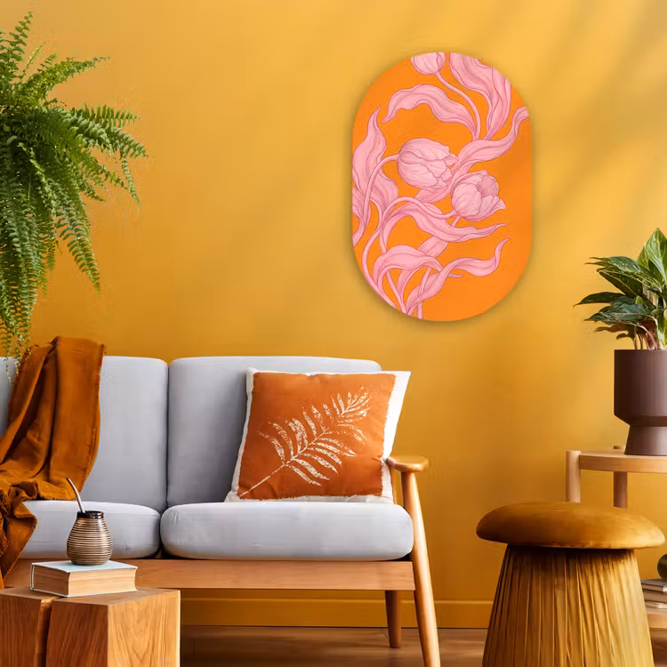 Forexbild Oval - Rosa Blumen – Modern - Roze bloemen - Modern Wandcirkel Ovaal Forex klein