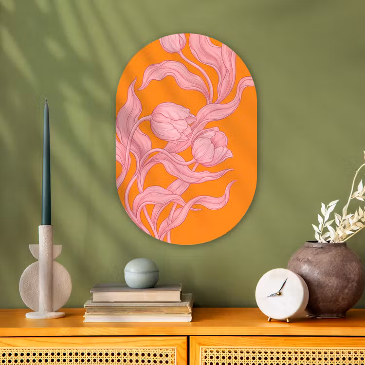 Forexbild Oval - Rosa Blumen – Modern - Roze bloemen - Modern Wandcirkel Ovaal Forex klein