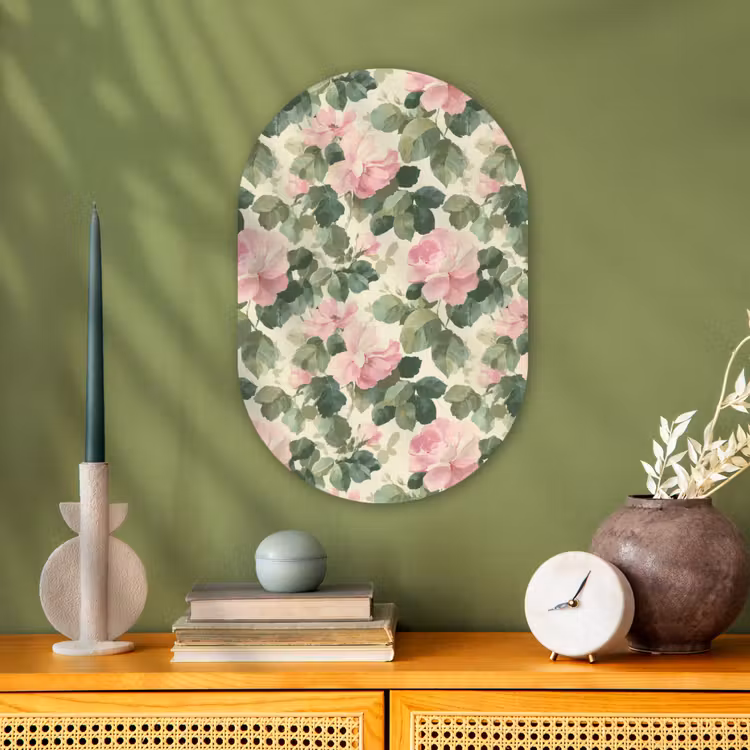 Rozen - Botanisch - Roze Wandcirkel Ovaal Forex klein 630 -sfeer2