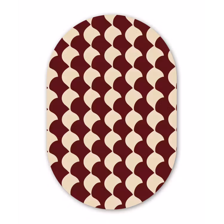 Rood - Tegelpatroon - Crème Wandcirkel Ovaal Forex klein 630 -3d
