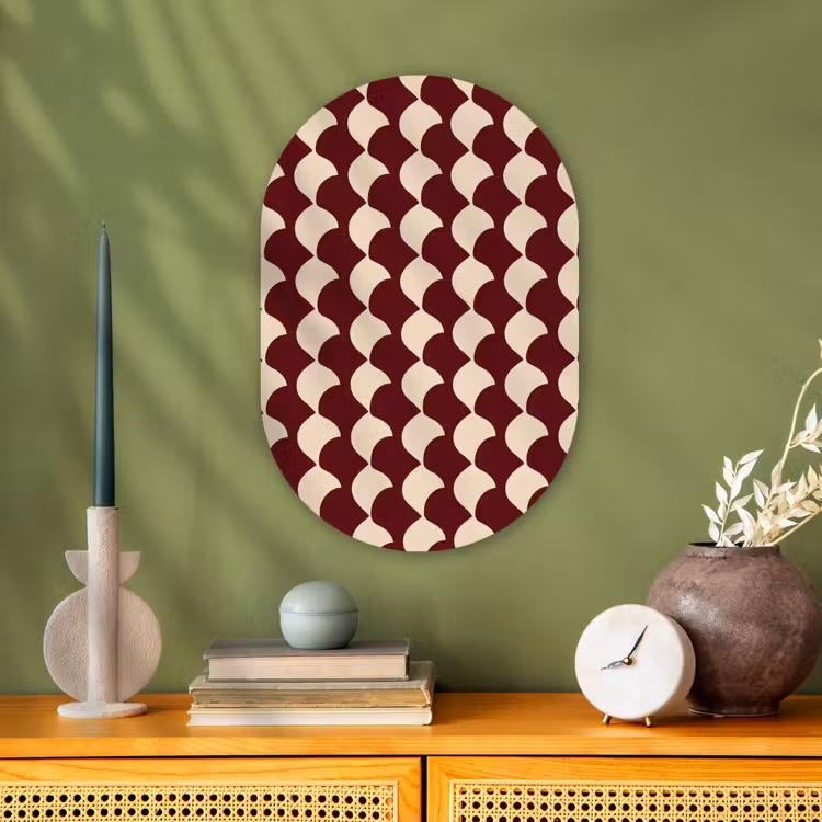 Rood - Tegelpatroon - Crème Wandcirkel Ovaal Forex klein 630 -sfeer2