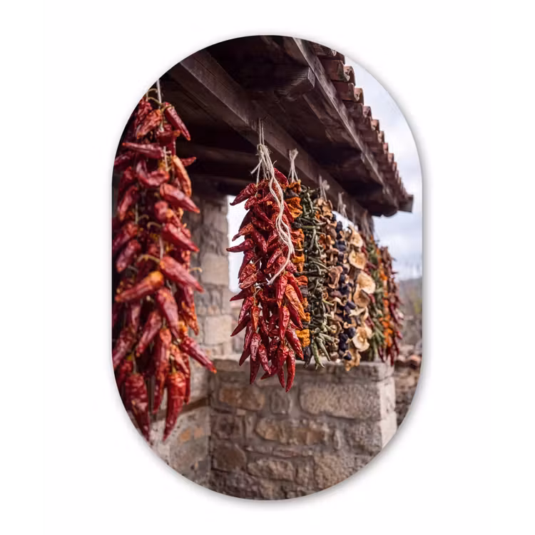 Forexbild Oval - Rote Chilischoten – Essen - Rode pepers - Eten Wandcirkel Ovaal Forex klein