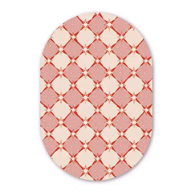 Ruiten - Sterren - Vintage - Oudroze - Rood Wandcirkel Ovaal Forex klein 630 -3d