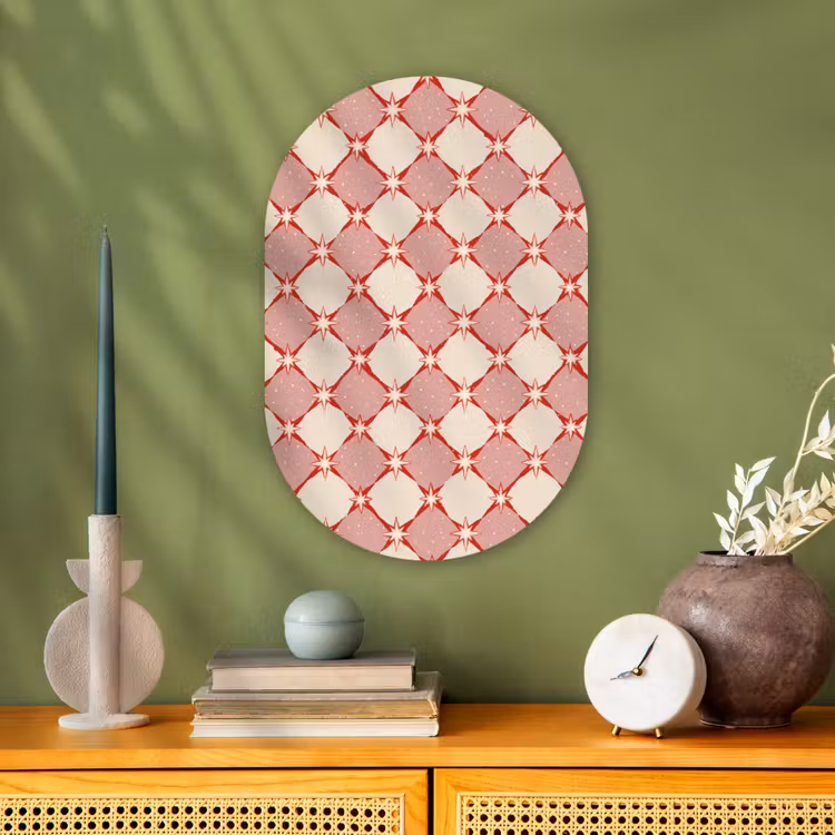 Ruiten - Sterren - Vintage - Oudroze - Rood Wandcirkel Ovaal Forex klein 630 -sfeer2