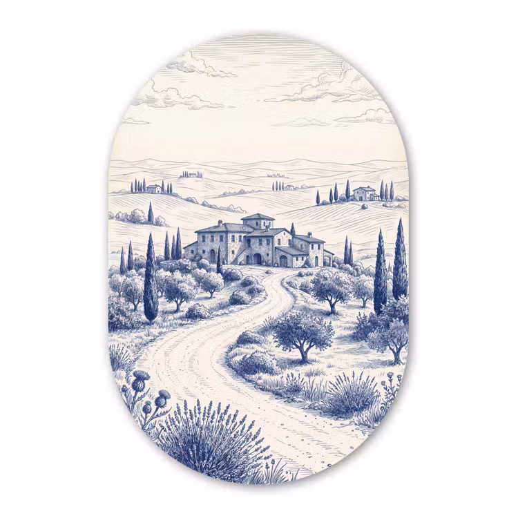 Rustiek - Landgoed - Blauw Wandcirkel Ovaal Forex klein -3d