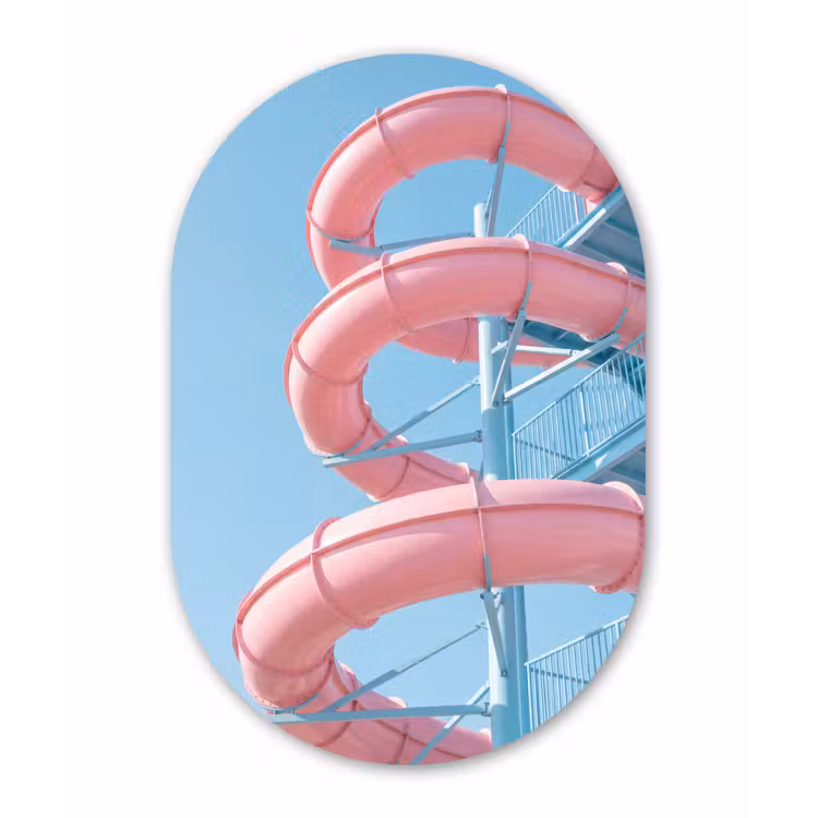 Glijbaan - Waterpark - Spiraal - Modern - Roze Wandcirkel Ovaal Forex klein -3d