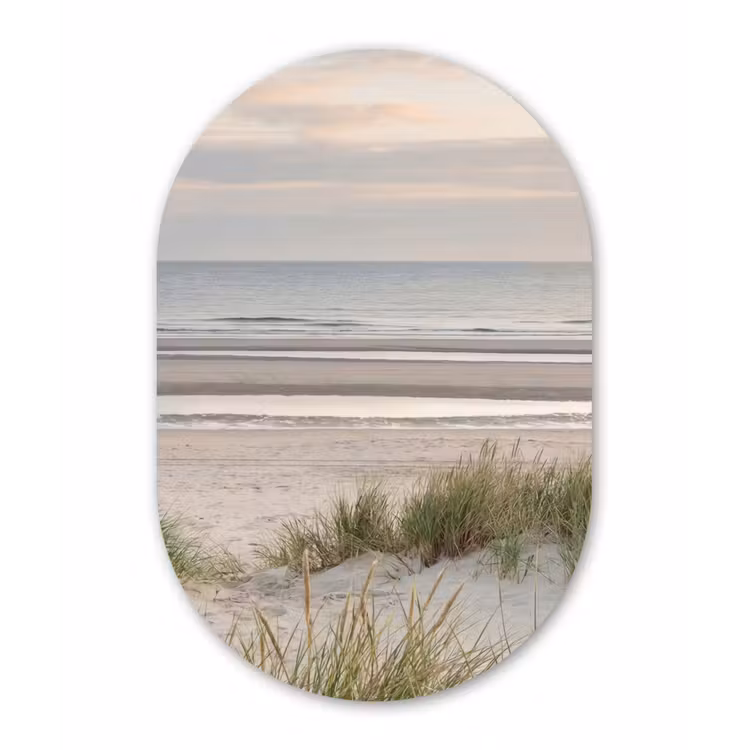 Zandstrand - Bewolkt - Duinen Wandcirkel Ovaal Forex klein -3d