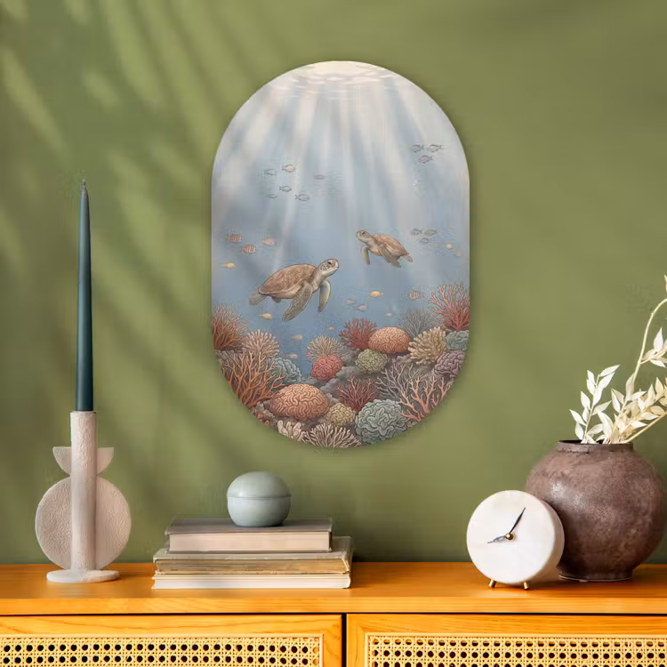 Schildpad - Onderwater - Natuur - Illustratie Wandcirkel Ovaal Forex klein -sfeer2