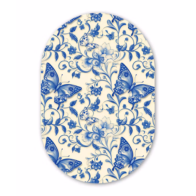 Vlinders - Bloemen - Blauw - Botanisch Wandcirkel Ovaal Forex klein 630 -3d