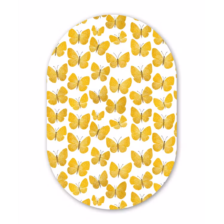 Vlinders - Botanisch - Illustratie - Geel - Wit Wandcirkel Ovaal Forex klein 630 -3d