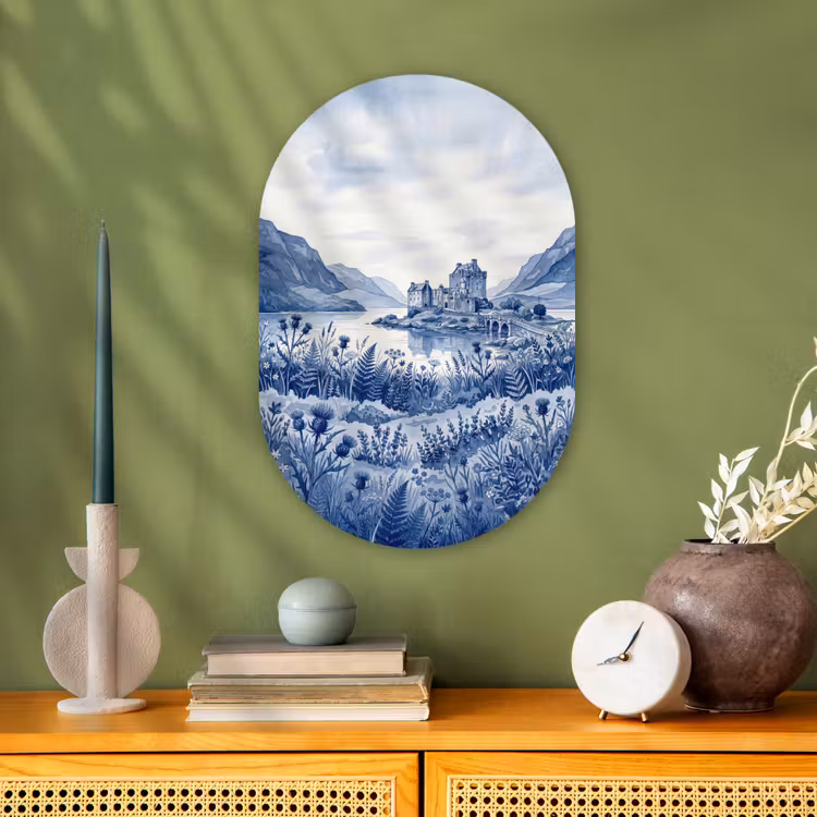Schots - Kasteel - Blauw - Aquarel Wandcirkel Ovaal Forex klein -sfeer2