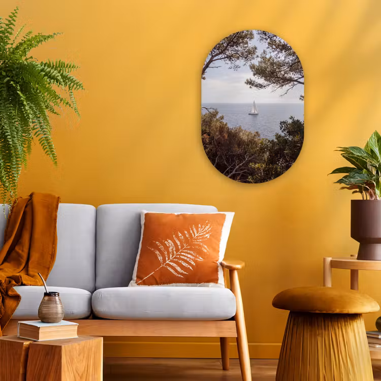Forexbild Oval - Segelboot – Bäume – Wasser - Zeilboot - bomen - water Wandcirkel Ovaal Forex klein