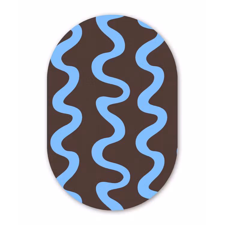 Kronkelende lijnen - Blauw - Bruin - Minimalistisch Wandcirkel Ovaal Forex klein 630 -3d