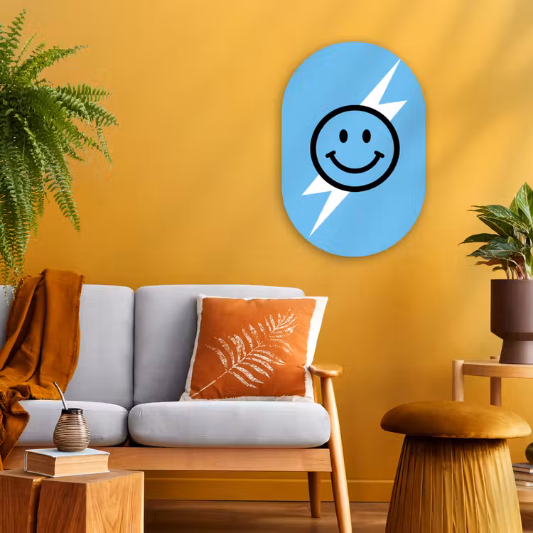 Smiley - Blauw - Bliksem Wandcirkel Ovaal Forex klein -sfeer4